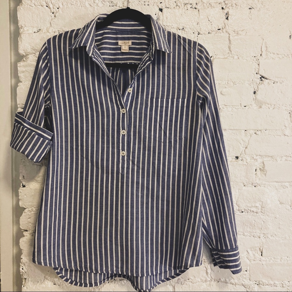 JCrew Blue & White Striped Blouse